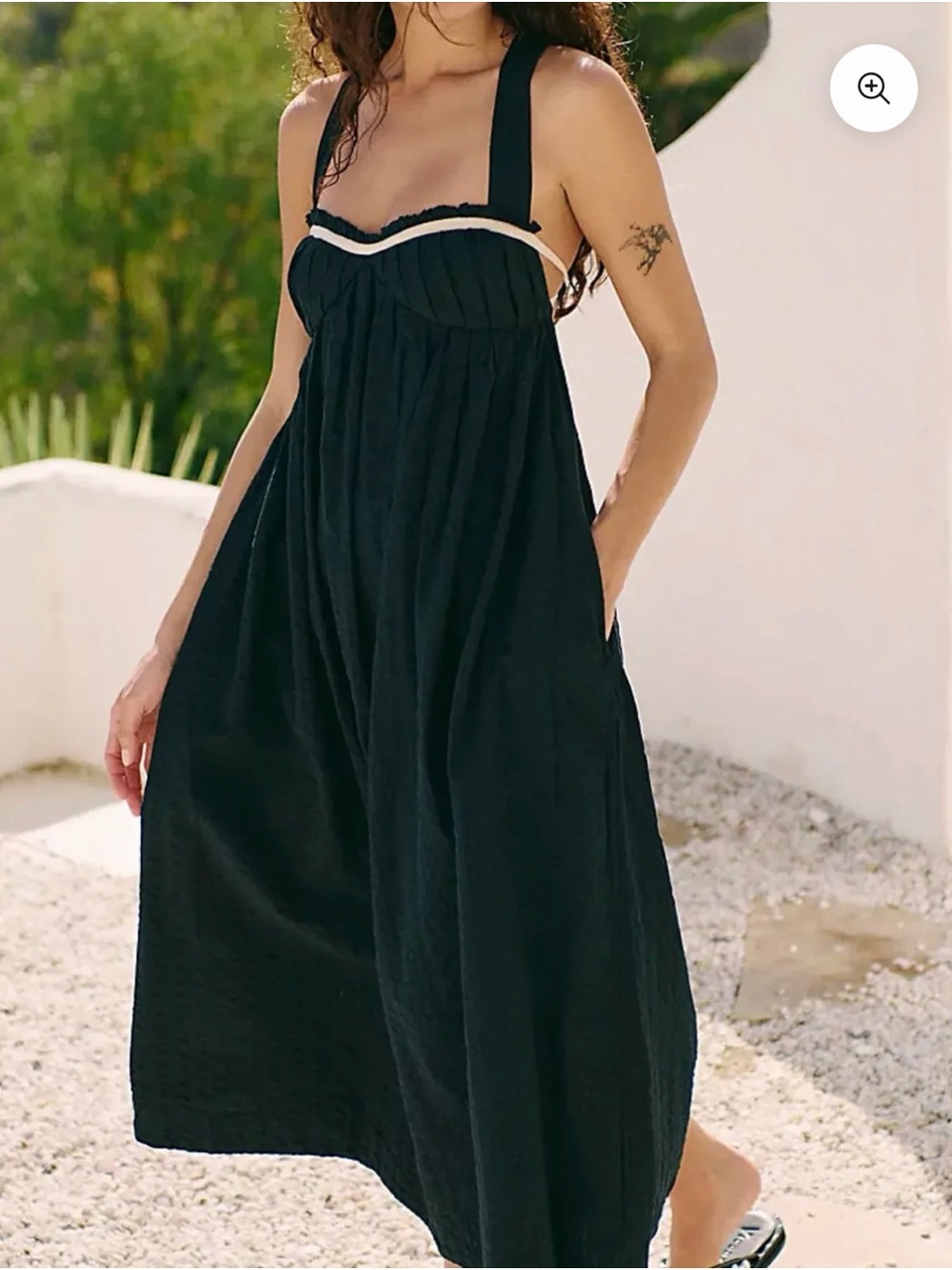Free People Willow Black Dress with Cream Trim